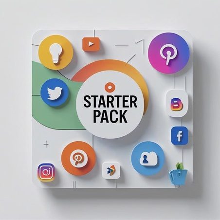Illustration du pack démarrage avec logos de réseaux sociaux