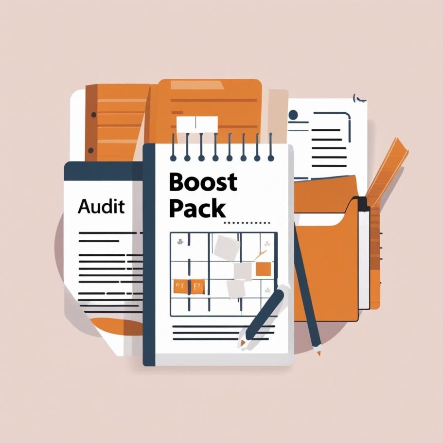 Illustration du pack Coup de boost avec des dossiers et carnets, calendriers